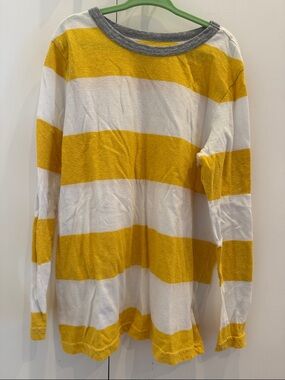 Primary Yellow and White Striped Long-Sleeve Tee with Gray Neckline
